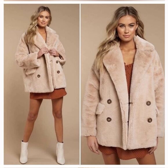 Free People Cream/Rose Classy Teddy Jacket Faux Fur (SP) - Picture 1 of 14